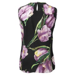 Dolce & Gabbana Black & Purple Tulip Printed Silk Sleeveless Top S
