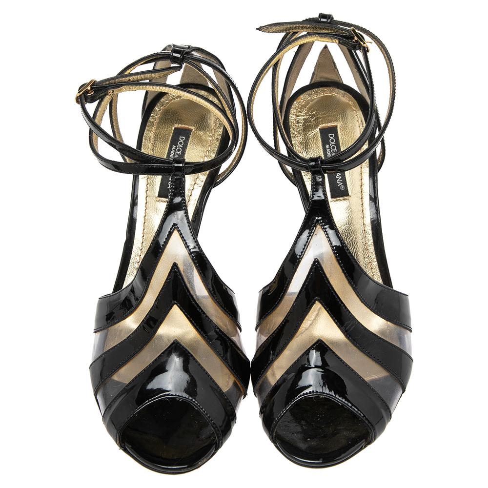 Dolce & Gabbana Black PVC And Leather Strappy Sandals Size 37 1