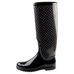 Dolce & Gabbana Black PVC Polka Dot Long Rain Boots Size 38