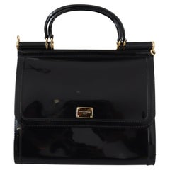 Dolce & Gabbana Black PVC Sicily Handbag Top Handle Bag With Gold DG Logo