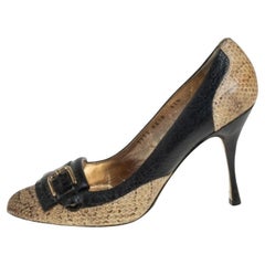 Dolce & Gabbana Black Python and Leather Buckle Detail Fringe Pumps Size 37.5