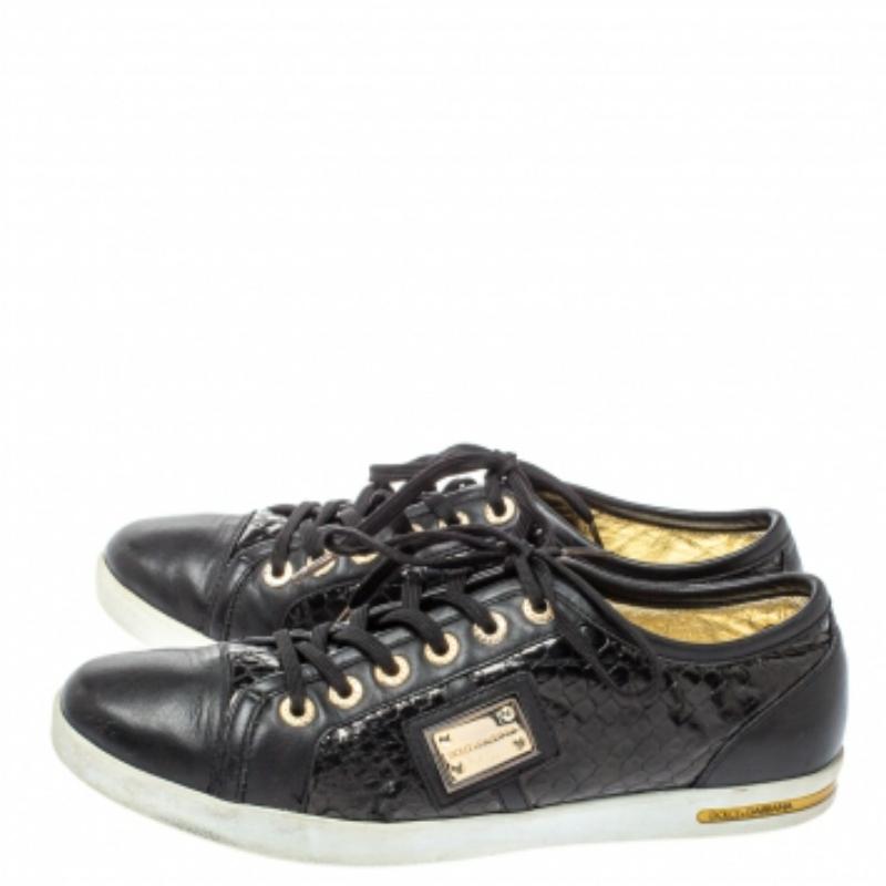 Dolce & Gabbana Black Python Embossed And Leather Low Top Sneakers Size 41 For Sale 1