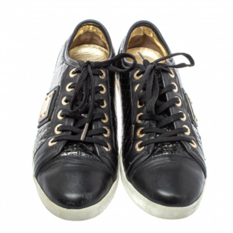 Dolce & Gabbana Black Python Embossed And Leather Low Top Sneakers Size 41 For Sale 3