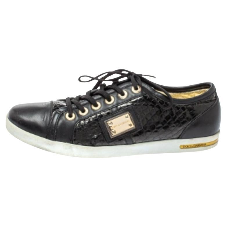 Dolce & Gabbana Black Python Embossed And Leather Low Top Sneakers Size 41 For Sale