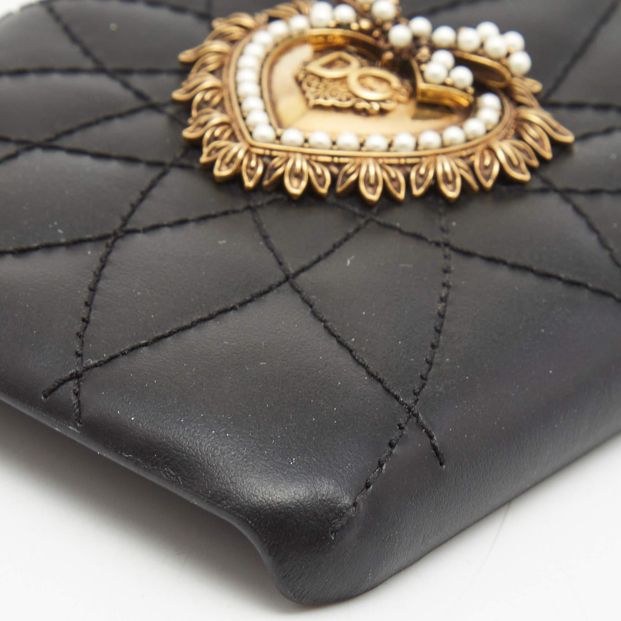 Dolce & Gabbana Black Quilted Leather Devotion iPhone XS Cover For Sale 1