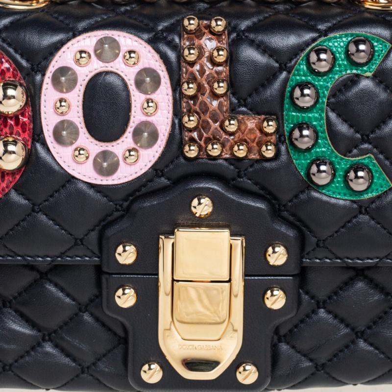 Dolce & Gabbana Black Quilted Leather Lucia Embellished Shoulder Bag 7
