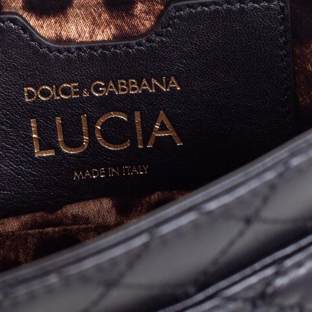 Dolce & Gabbana Black Quilted Leather Lucia Embellished Shoulder Bag In Excellent Condition In Dubai, Al Qouz 2