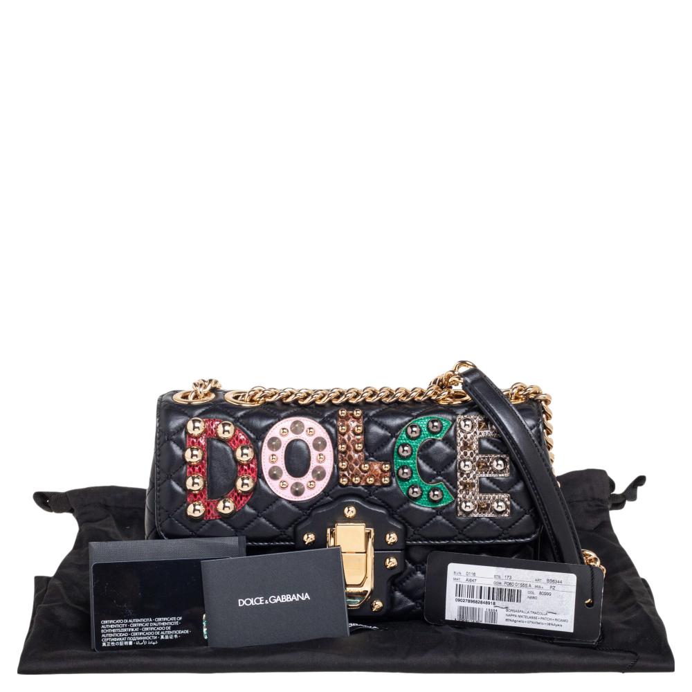 Dolce & Gabbana Black Quilted Leather Lucia Embellished Shoulder Bag 2