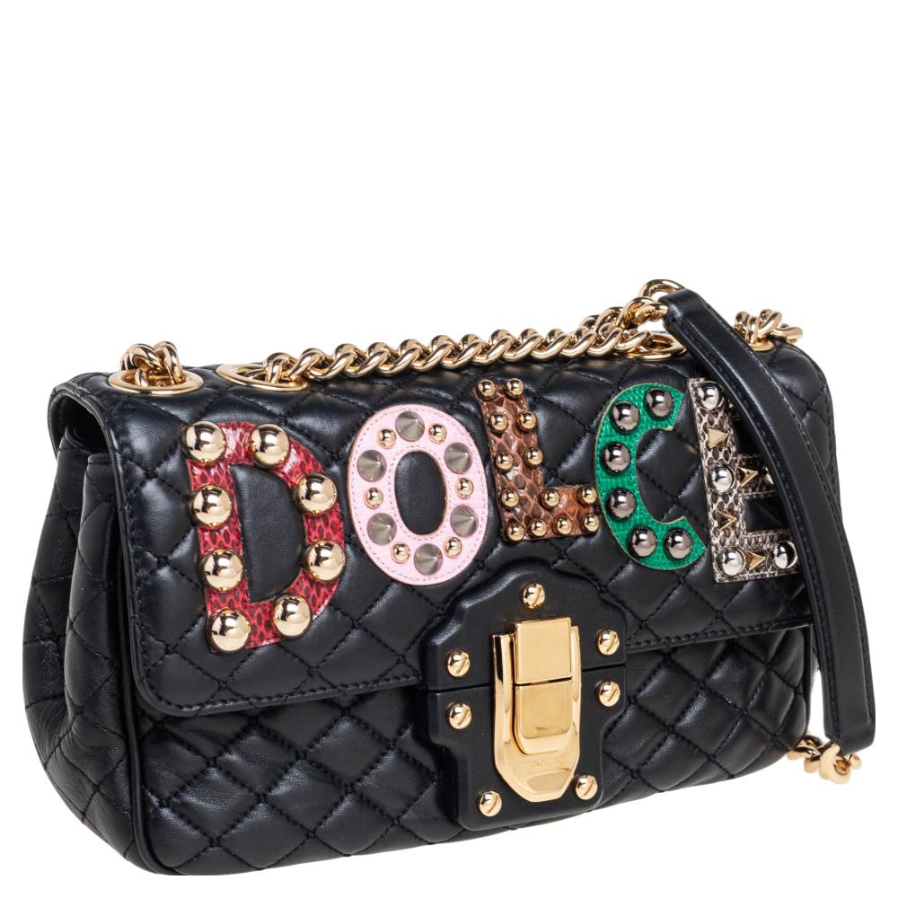 Dolce & Gabbana Black Quilted Leather Lucia Embellished Shoulder Bag 3