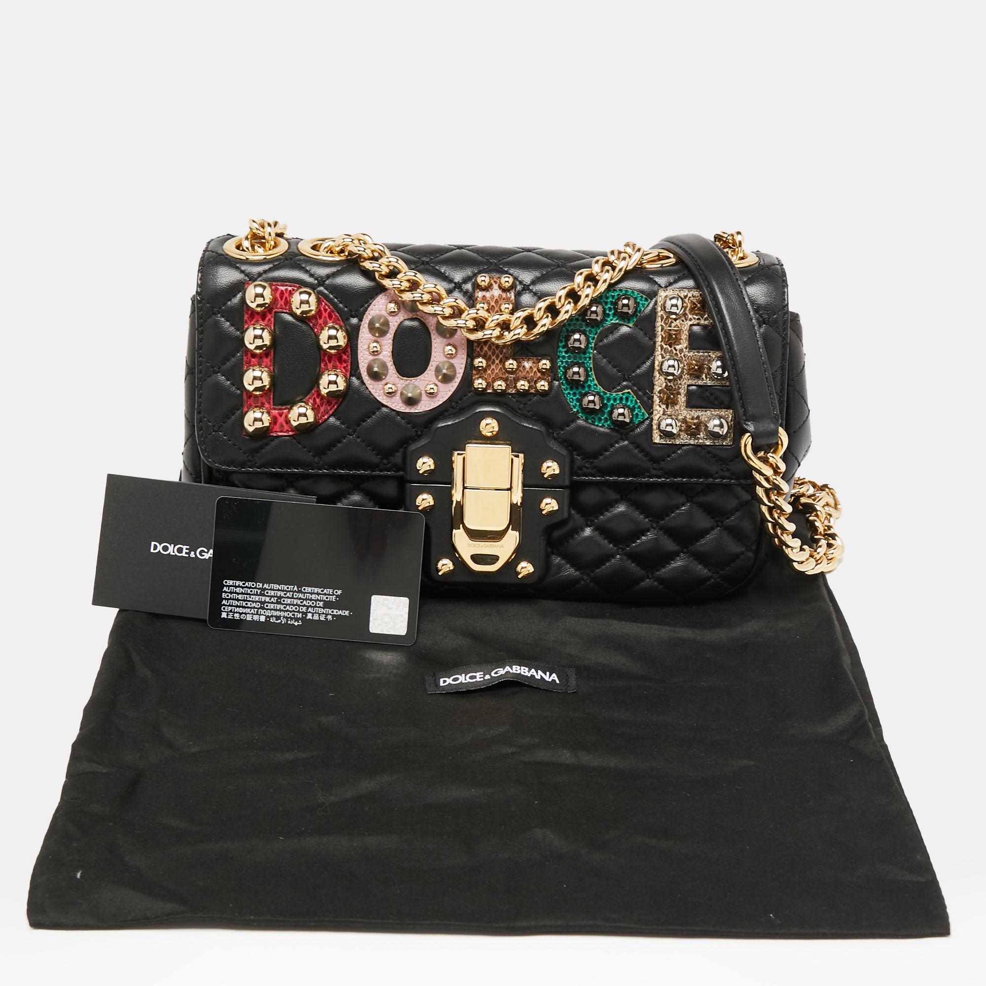 Dolce & Gabbana Black Quilted Leather Lucia Embellished Shoulder Bag 3