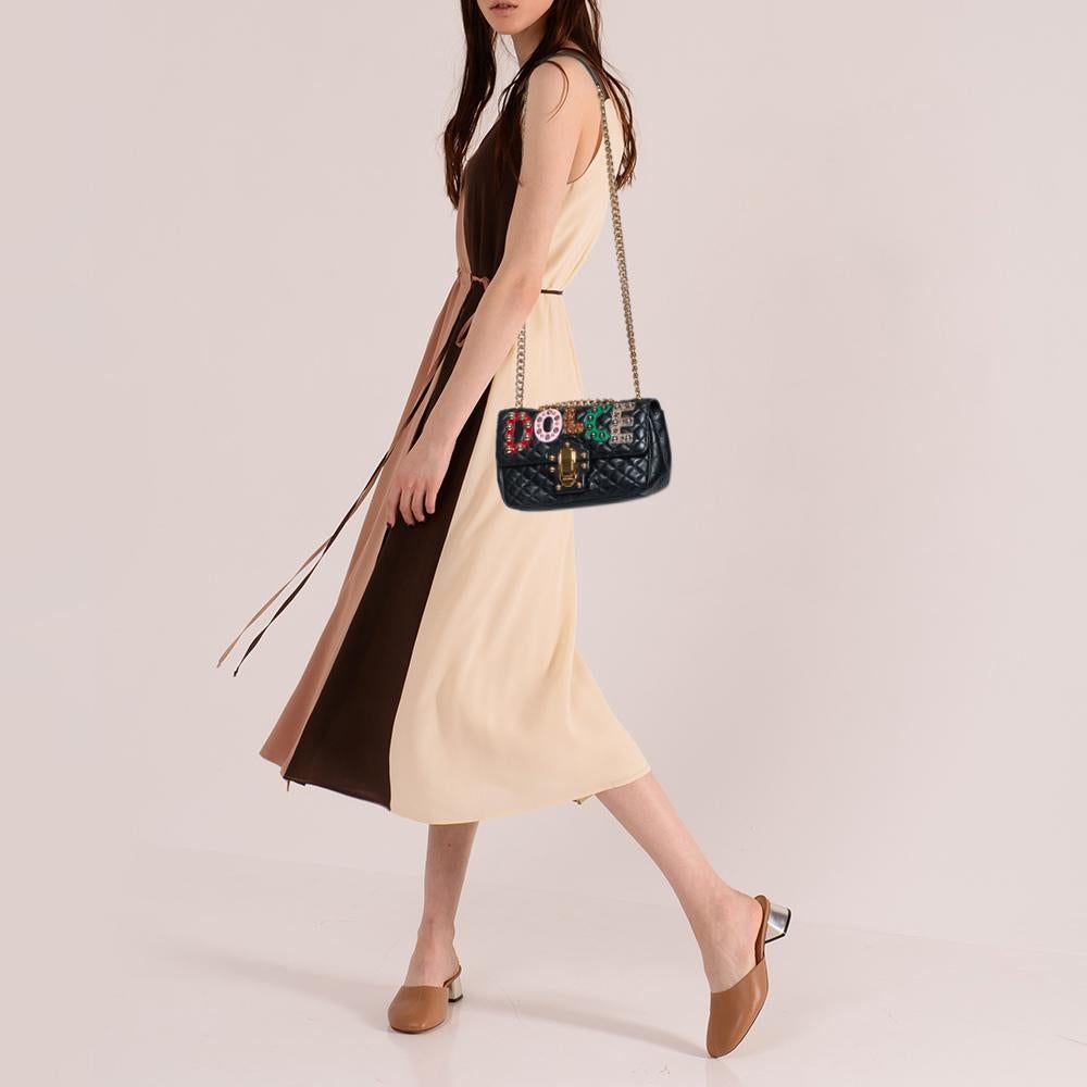 Dolce & Gabbana Black Quilted Leather Lucia Embellished Shoulder Bag 4