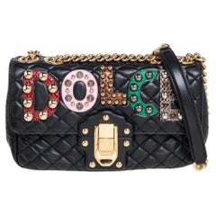 Dolce & Gabbana Black Quilted Leather Lucia Embellished Shoulder Bag