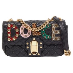 Dolce & Gabbana Black Quilted Leather Lucia Embellished Shoulder Bag