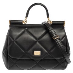 Dolce & Gabbana Black Quilted Leather Medium Miss Sicily Top Handle Bag