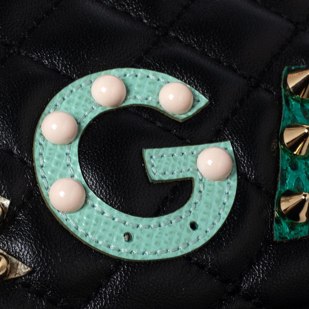Dolce & Gabbana Black Quilted Leather Rosaria Logo Embellished Top Handle Bag 6
