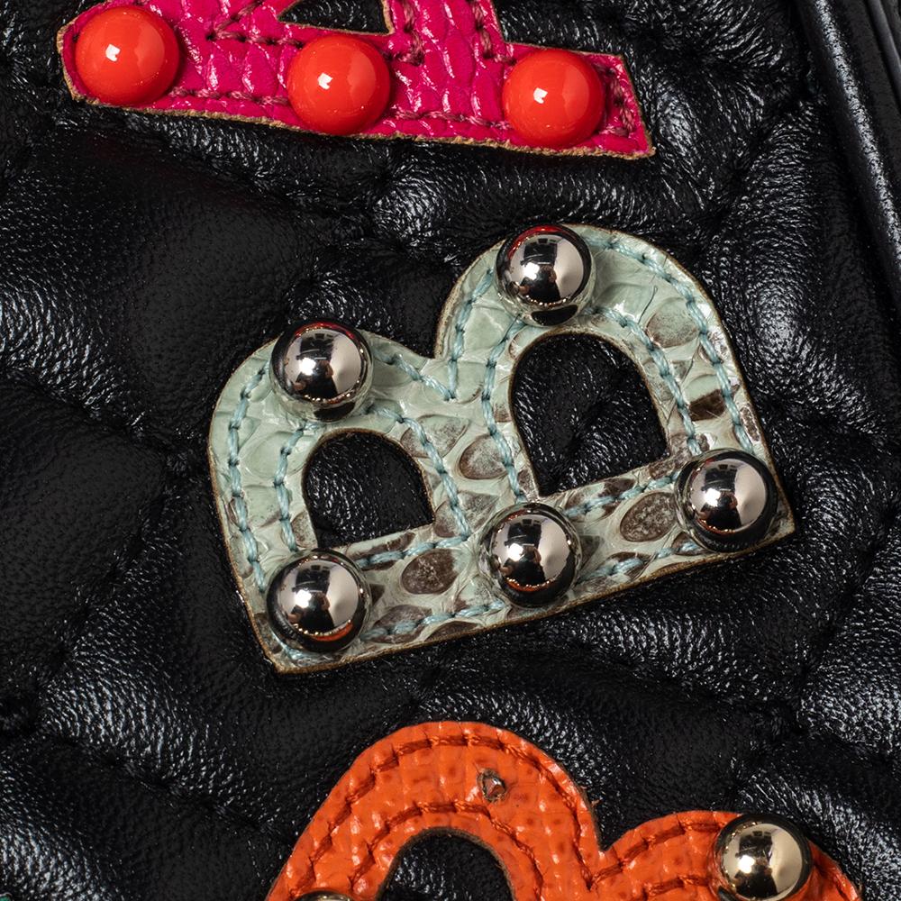 Dolce & Gabbana Black Quilted Leather Rosaria Logo Embellished Top Handle Bag 7