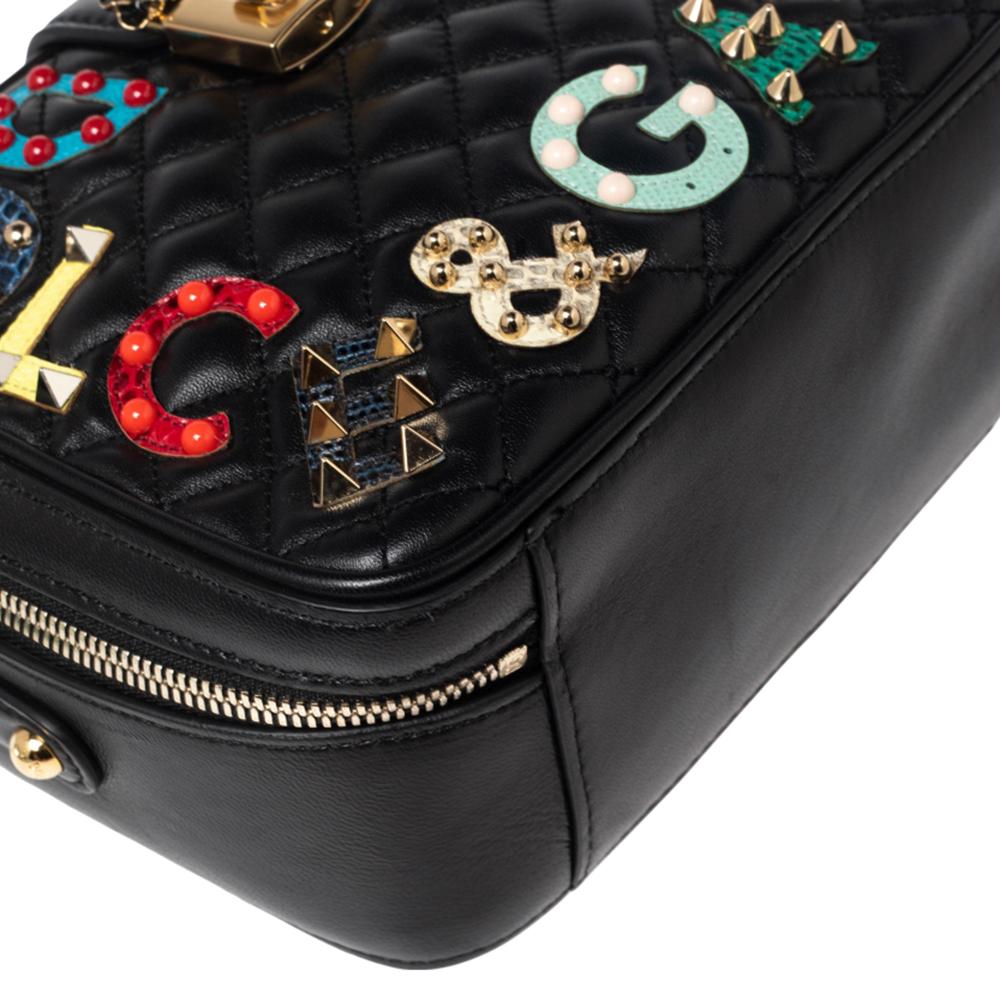 Dolce & Gabbana Black Quilted Leather Rosaria Logo Embellished Top Handle Bag 2