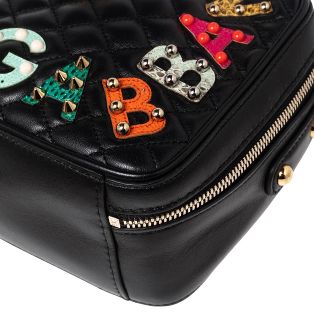 Dolce & Gabbana Black Quilted Leather Rosaria Logo Embellished Top Handle Bag 3