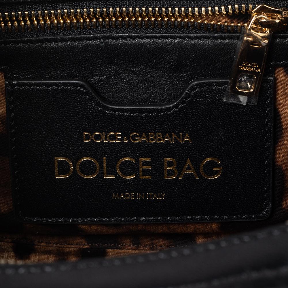Dolce & Gabbana Black Quilted Leather Rosaria Logo Embellished Top Handle Bag 5