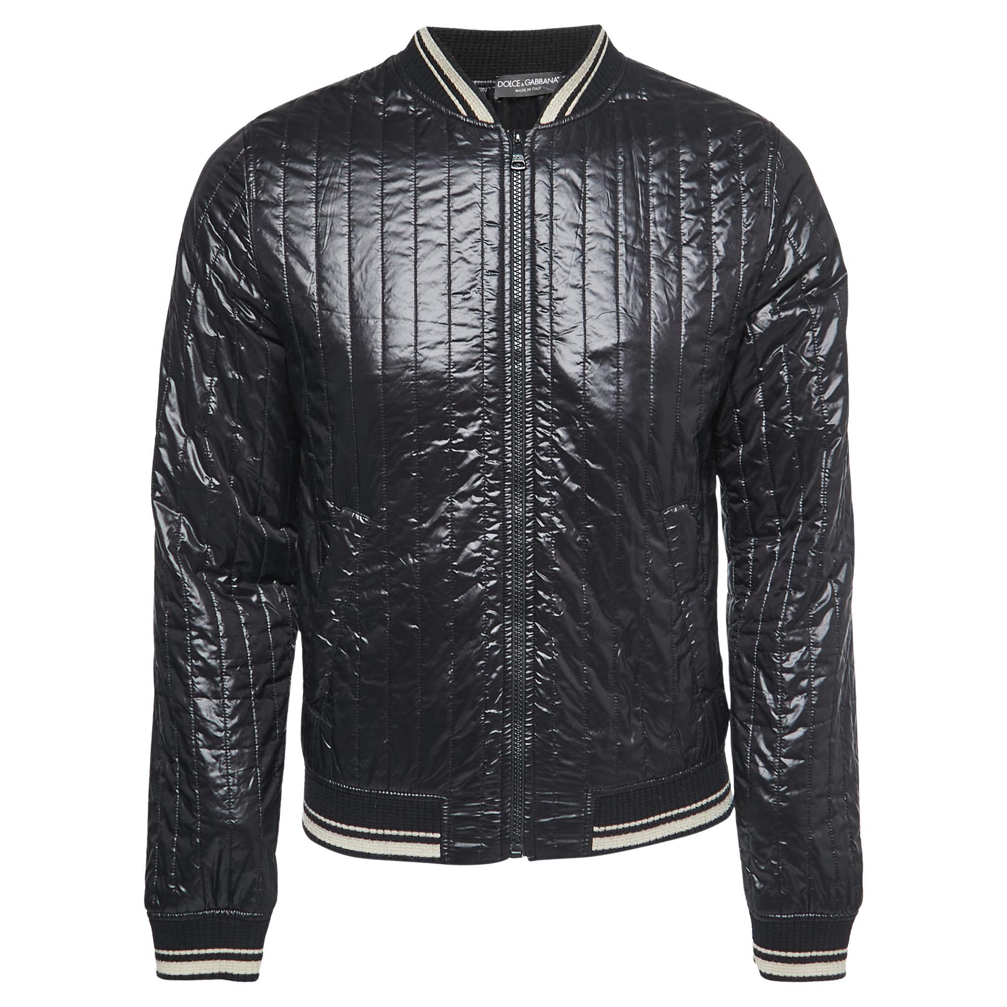 Dolce & Gabbana Black Quilted Nylon Bomber Jacket L