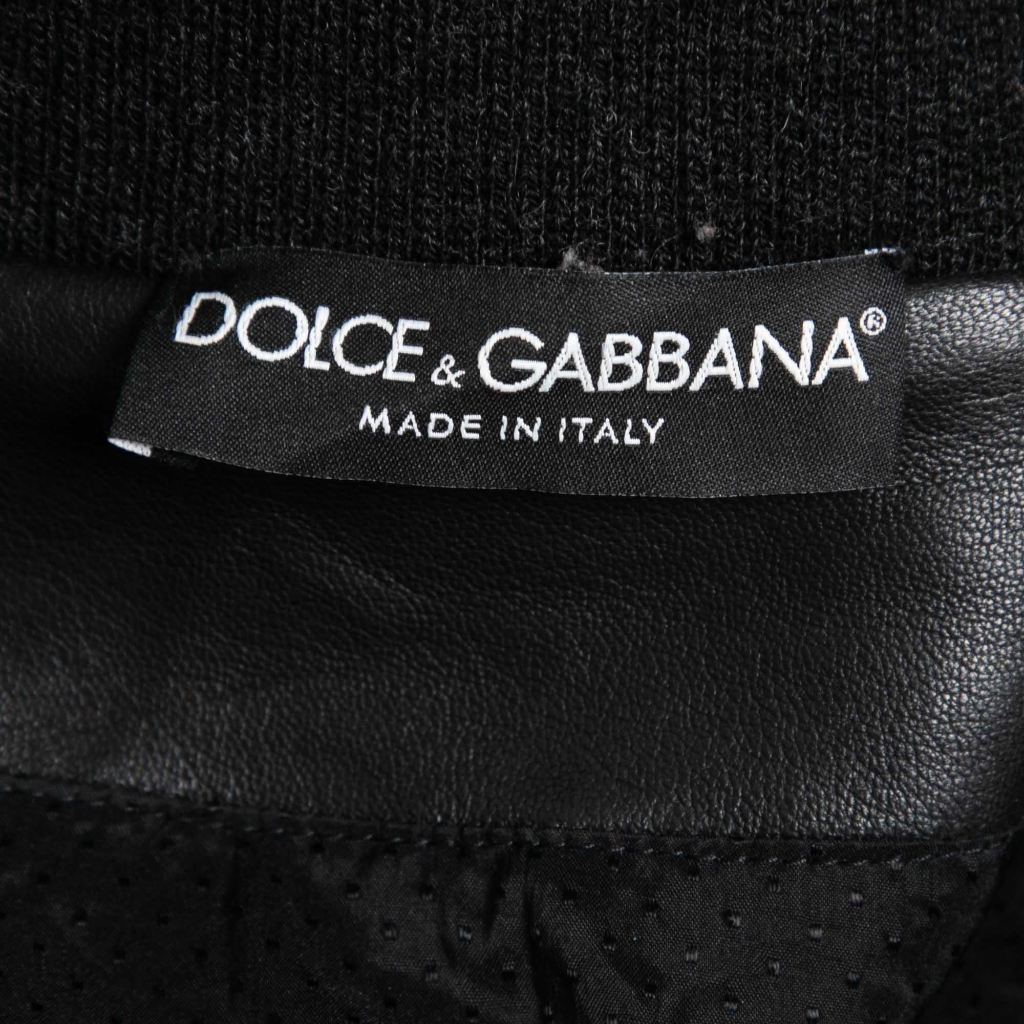 Dolce & Gabbana Black Quilted Nylon Zip Front Bomber Jacket L 1