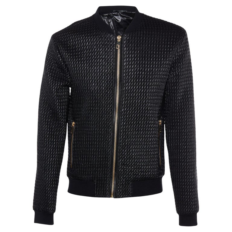 Dolce and Gabbana Black Quilted Synthetic Zip Front Jacket XXL For Sale