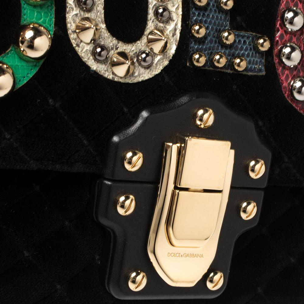 Dolce & Gabbana Black Quilted Velvet Lucia Embellished Shoulder Bag 5