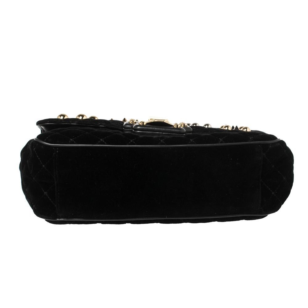 Women's Dolce & Gabbana Black Quilted Velvet Lucia Embellished Shoulder Bag