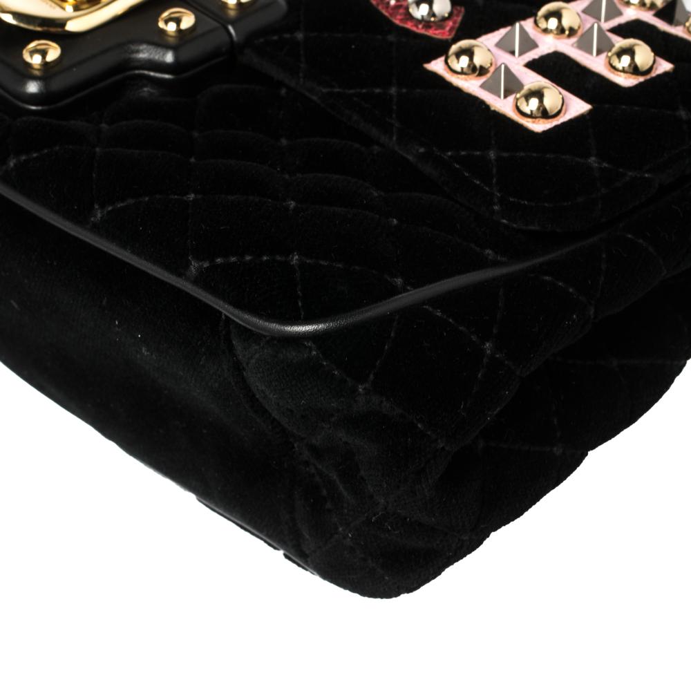 Dolce & Gabbana Black Quilted Velvet Lucia Embellished Shoulder Bag 1