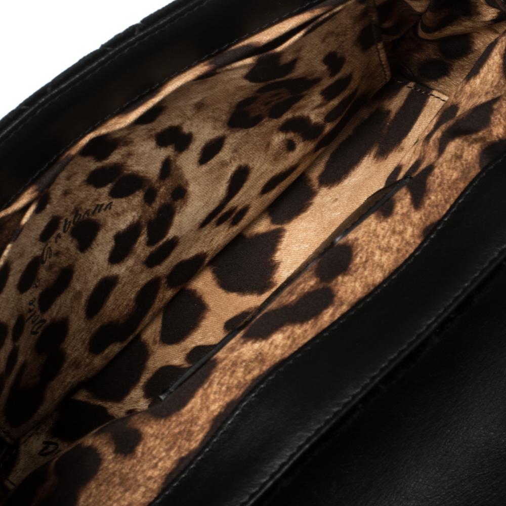 Dolce & Gabbana Black Quilted Velvet Lucia Embellished Shoulder Bag 4