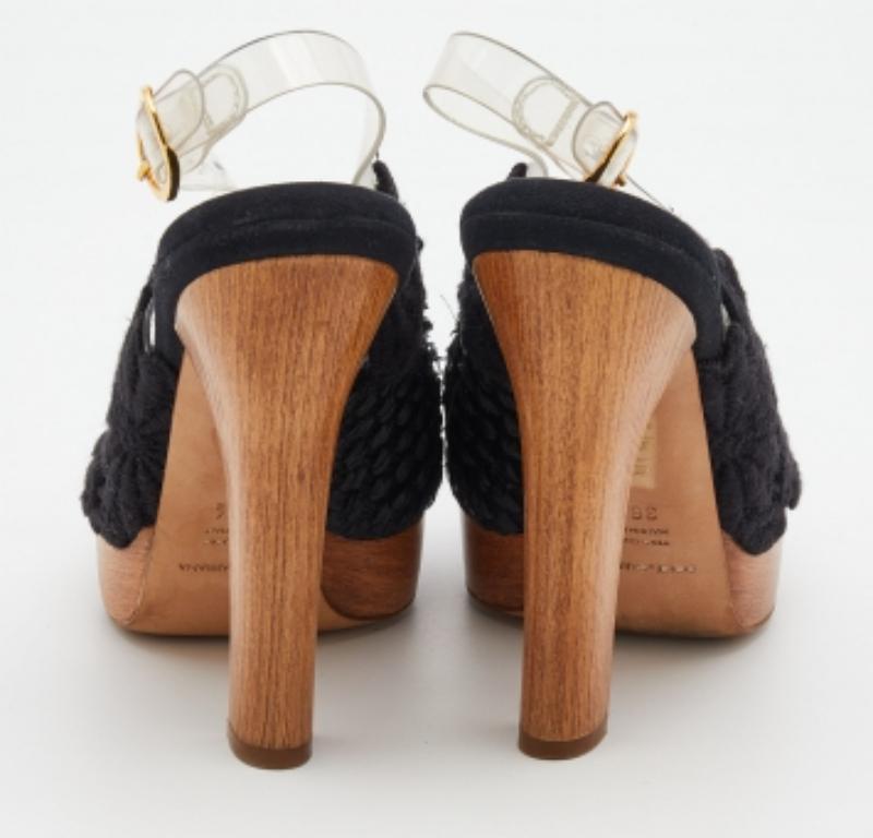 Dolce & Gabbana Black Raffia & PVC Peep-Toe Platform Slingback Sandals Size 36.5 For Sale 2