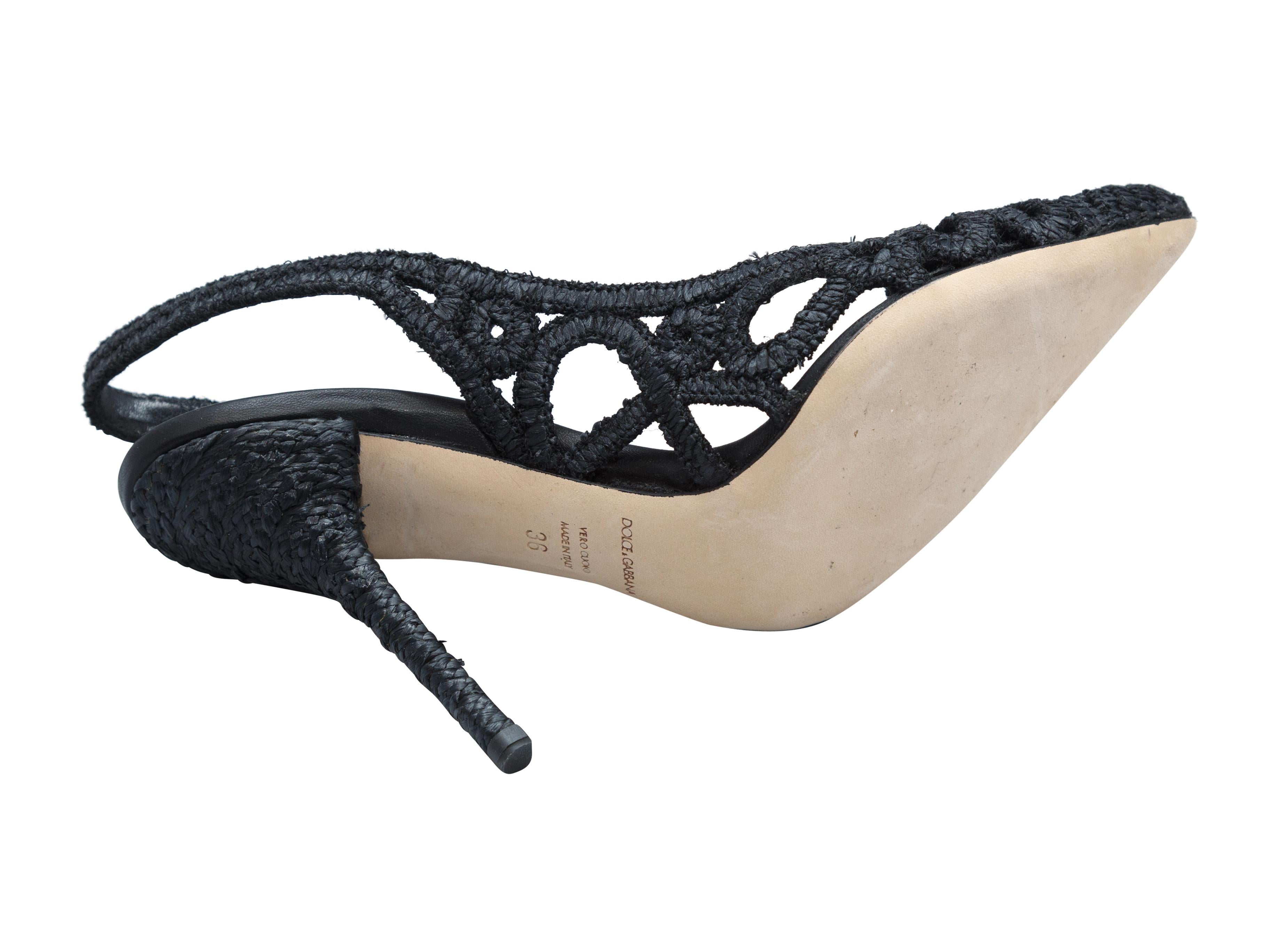 Product details: Black pointed-toe raffia pumps by Dolce & Gabbana. Buckle closure at slingback straps. Designer size 36. 4.13