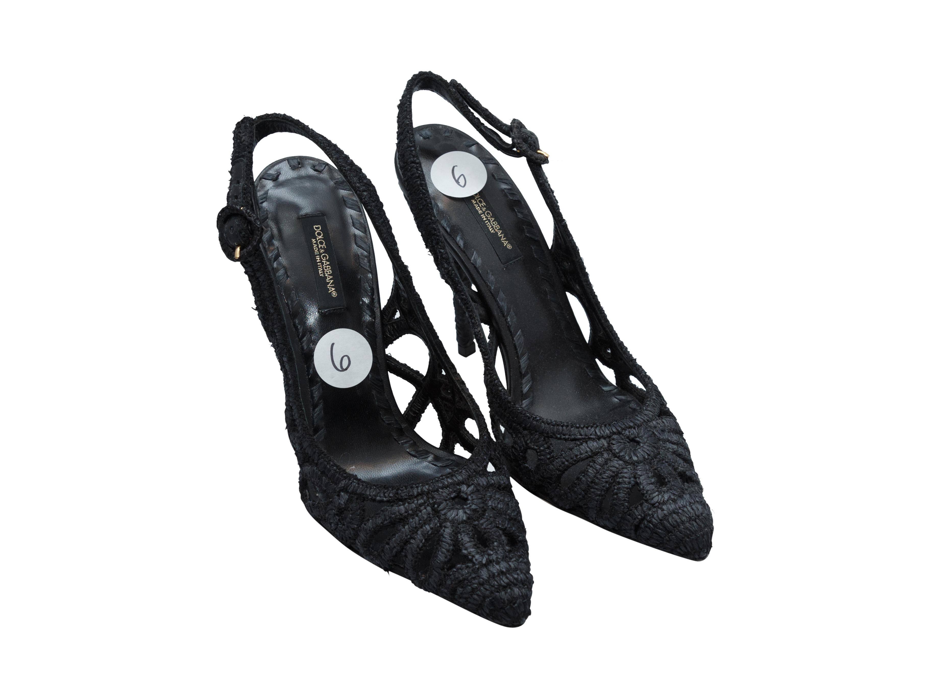 Dolce & Gabbana Black Raffia Slingback Pumps In Good Condition In New York, NY