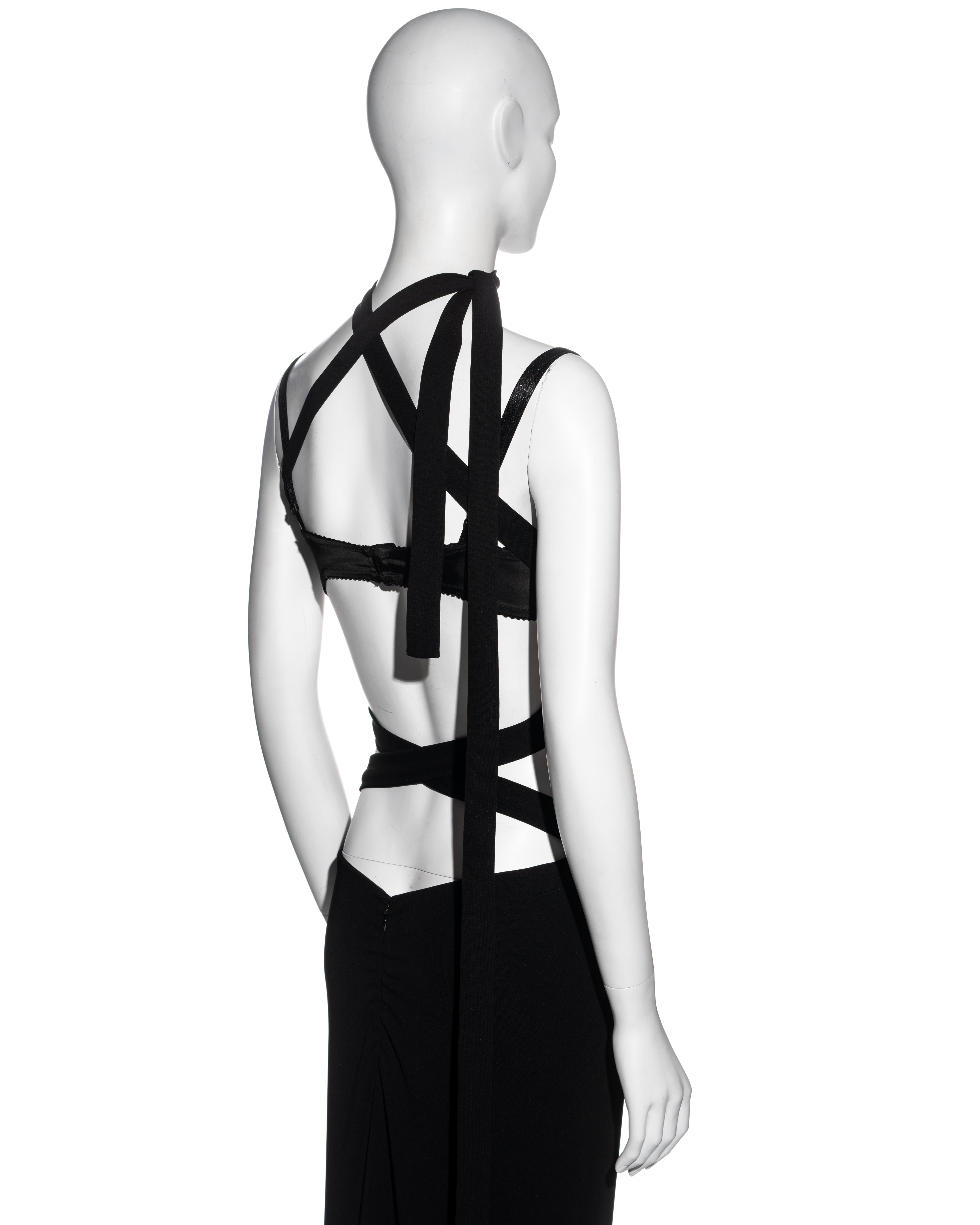 Black Dolce & Gabbana black rayon bandage strap backless maxi dress, ss 2001
