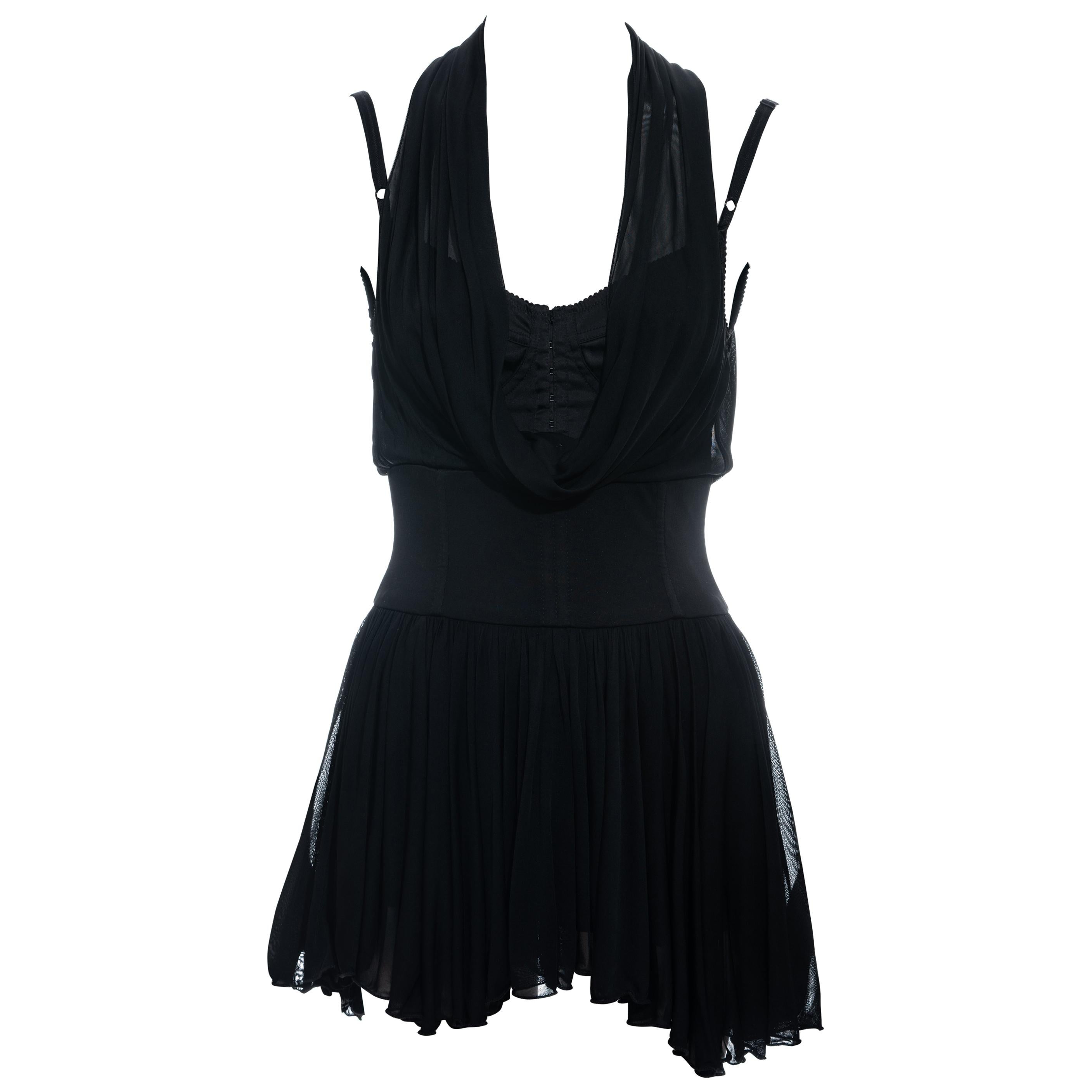 Dolce & Gabbana black rayon corseted mini halter dress