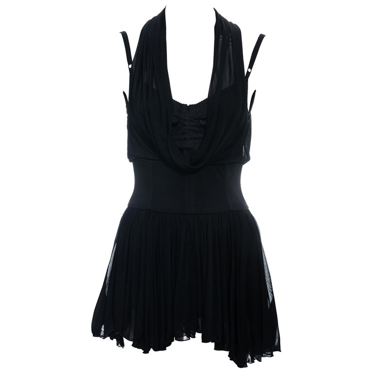 Dolce and Gabbana black rayon corseted mini halter dress at 1stDibs
