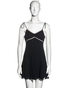 Dolce & Gabbana black rayon evening mini dress with crystal trim, ss 1995