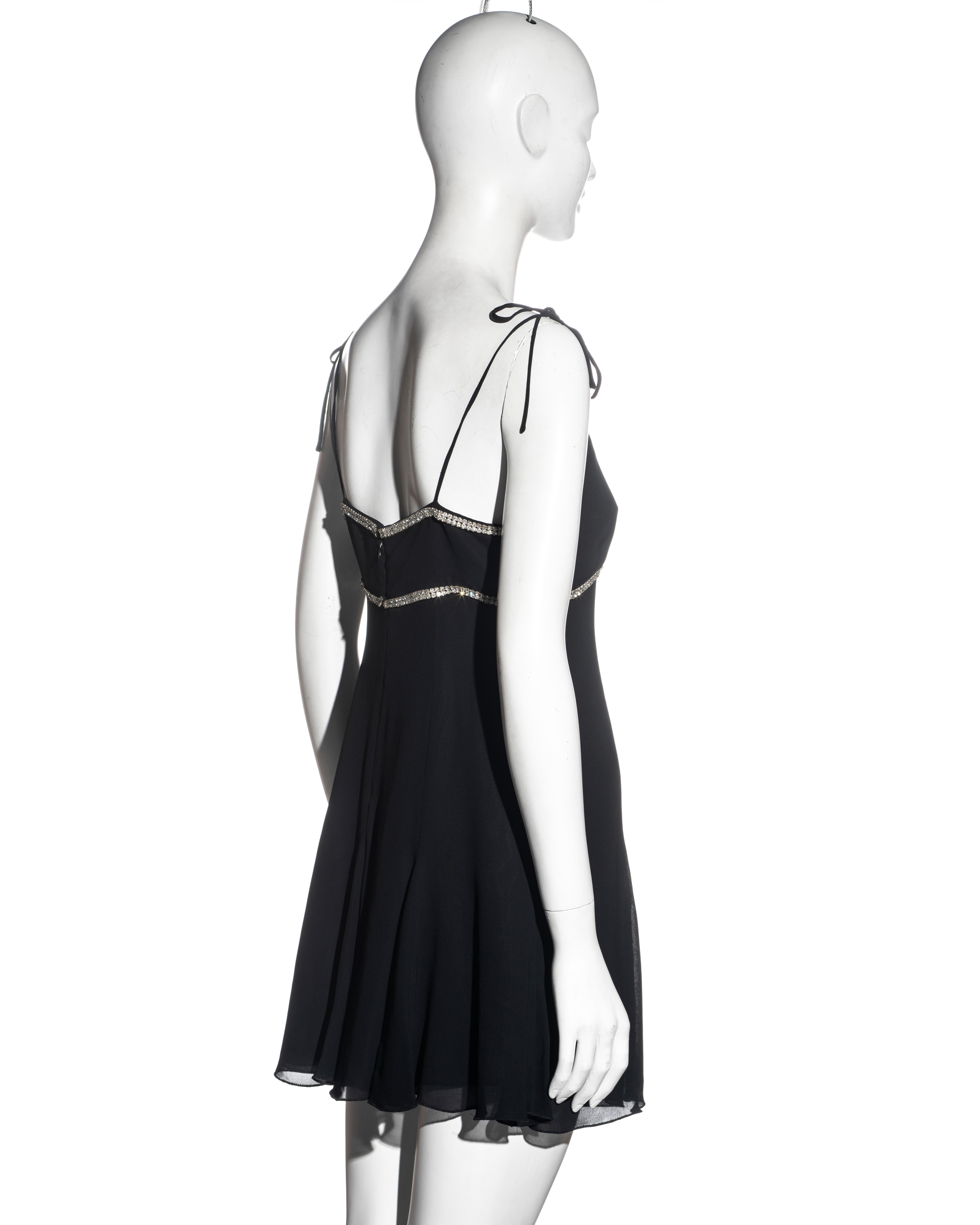 Black Dolce & Gabbana black rayon evening mini dress with crystal trim, ss 1995 For Sale