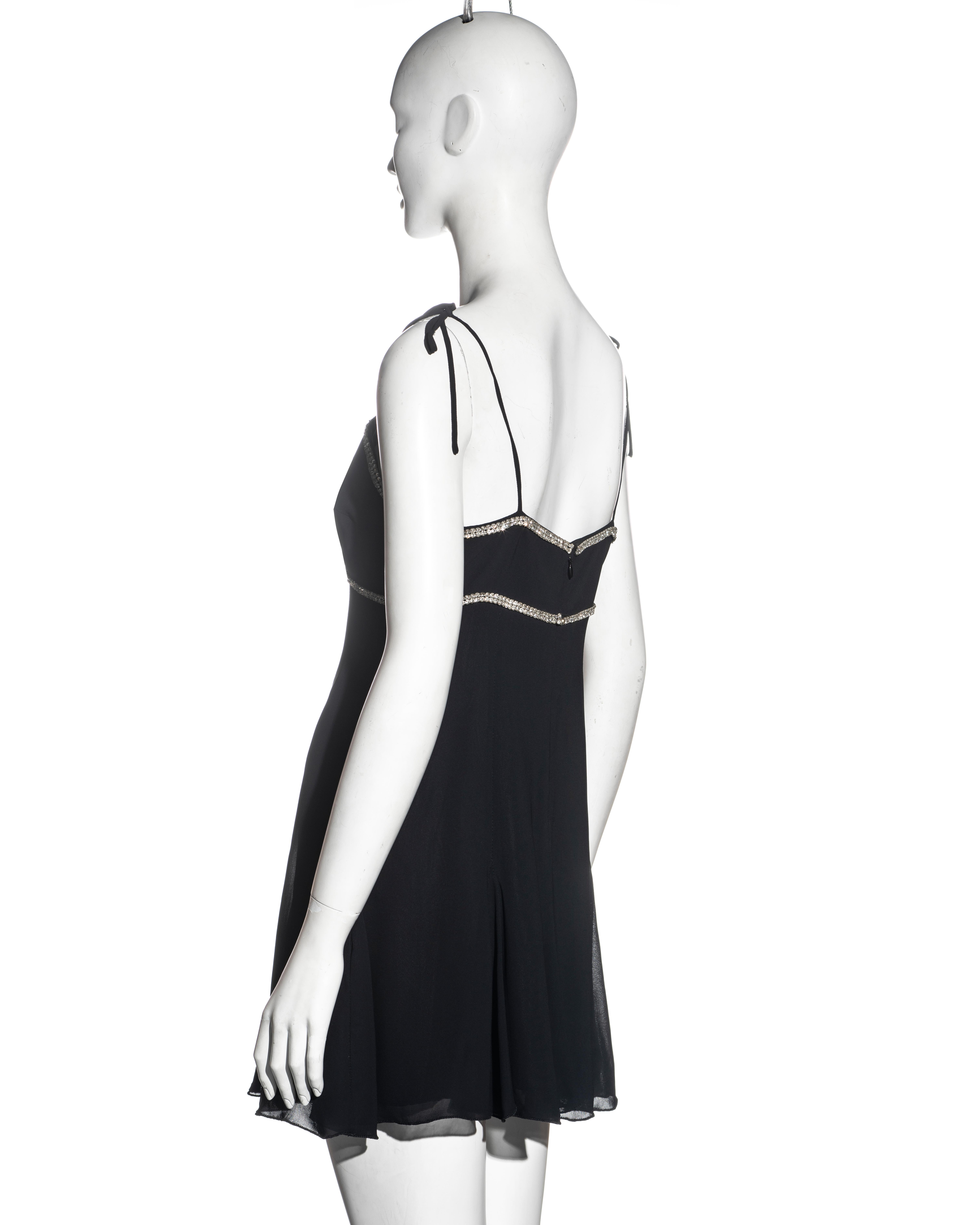Women's Dolce & Gabbana black rayon evening mini dress with crystal trim, ss 1995 For Sale