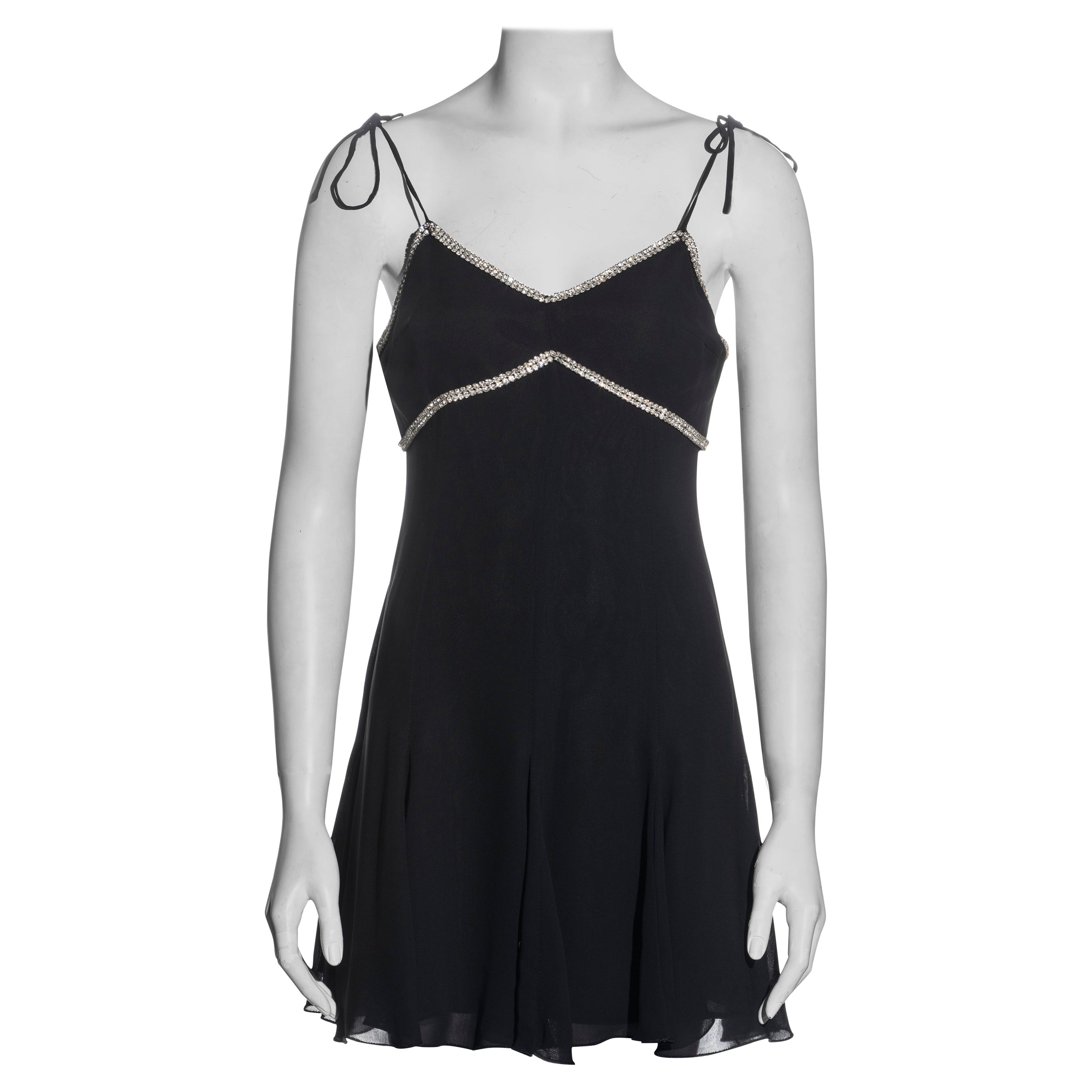 Dolce & Gabbana Schwarzes Abendminikleid aus Viskose mit Kristallbesatz aus Viskose, F/S 1995