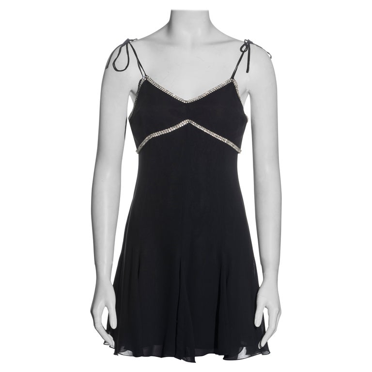 Dolce & Gabbana black rayon evening mini dress with crystal trim, ss 1995