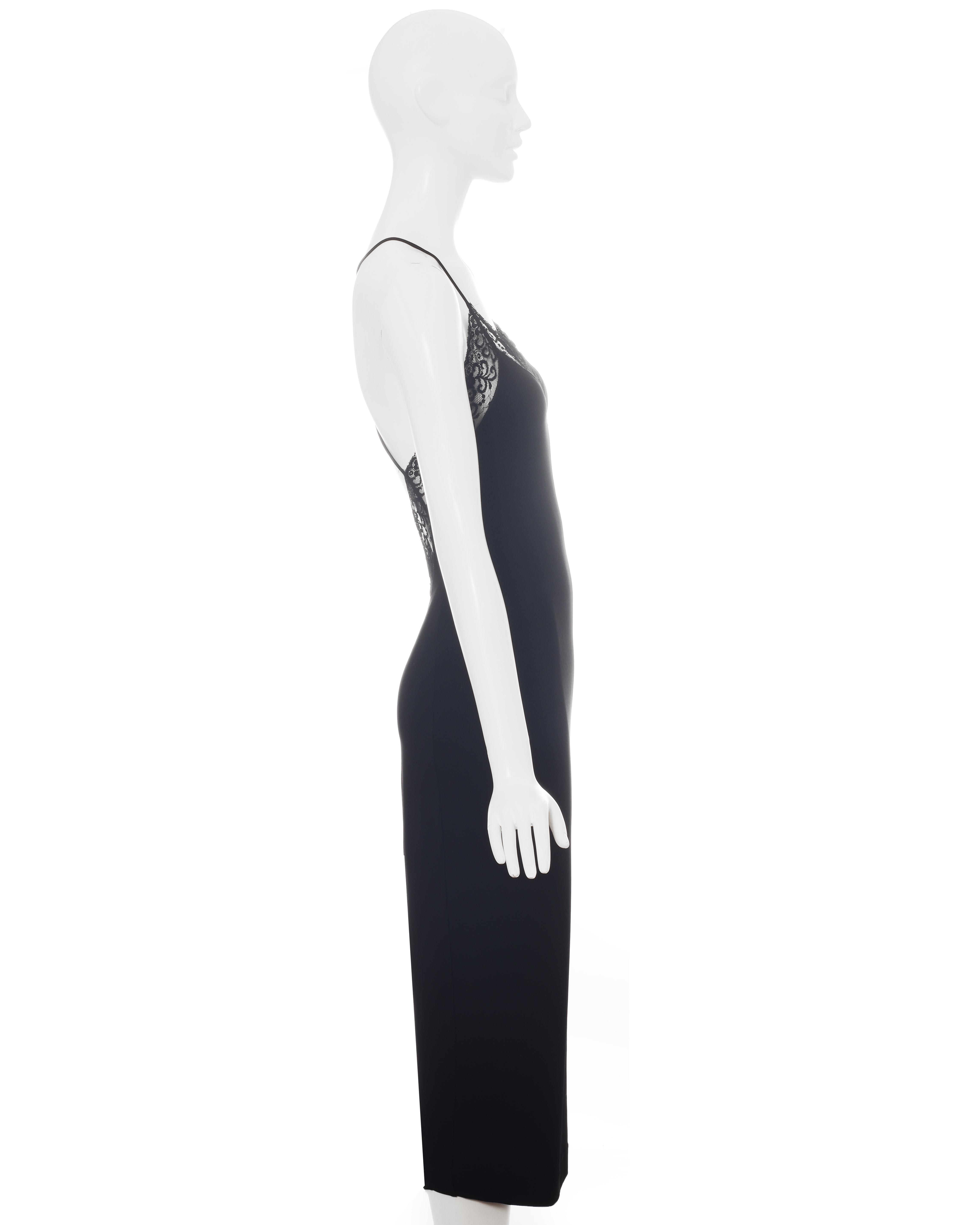 Dolce & Gabbana black rayon figure hugging evening dress with lace, c. 1990s For Sale 1