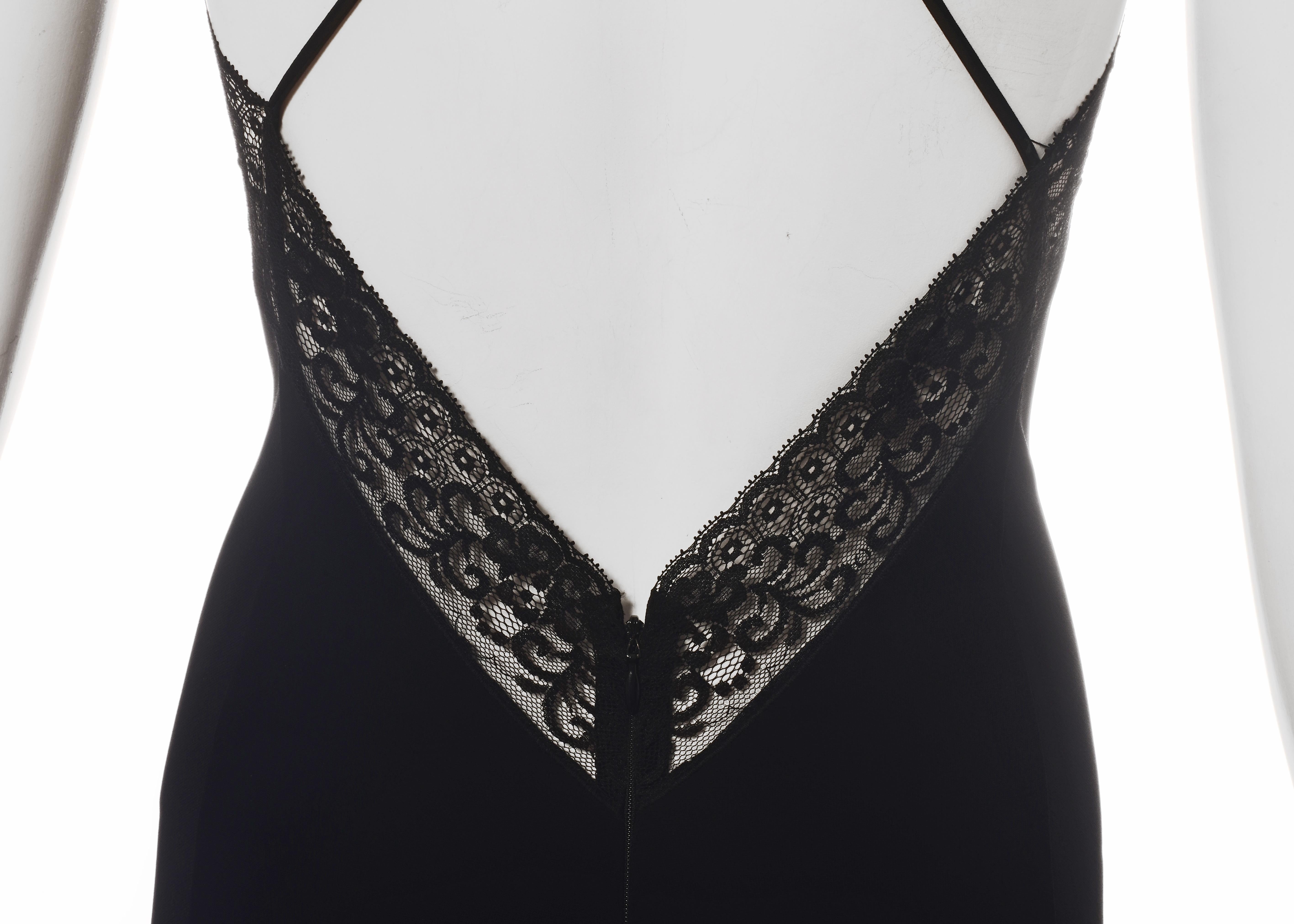 Dolce & Gabbana black rayon figure hugging evening dress with lace, c. 1990s For Sale 3