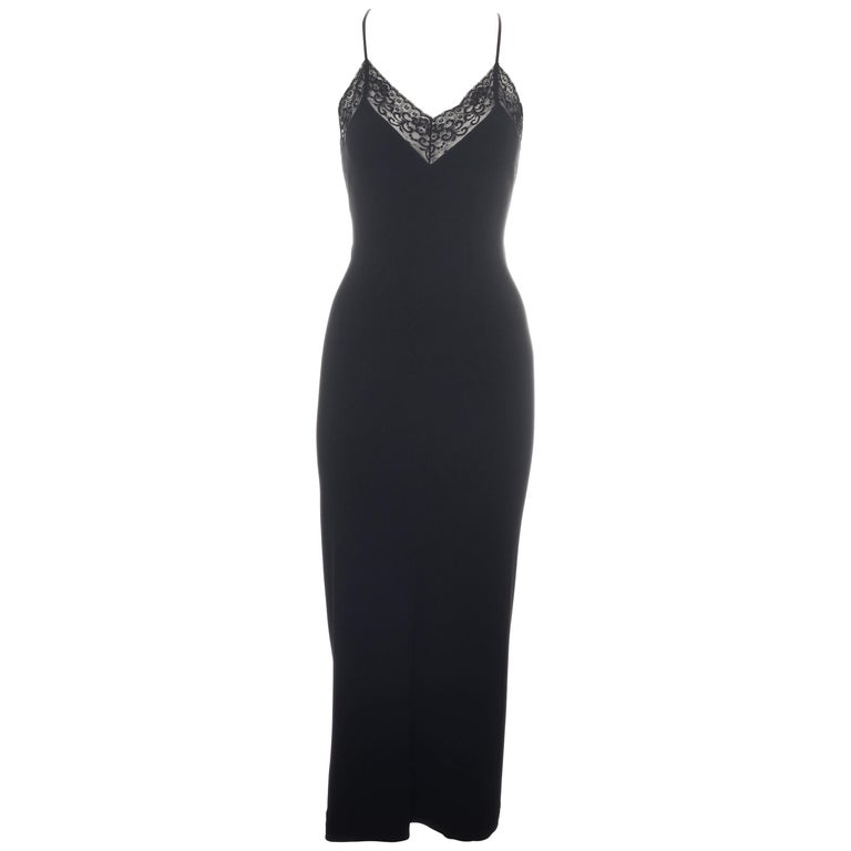 Dolce and Gabbana black rayon figure hugging evening dress with lace, c ...