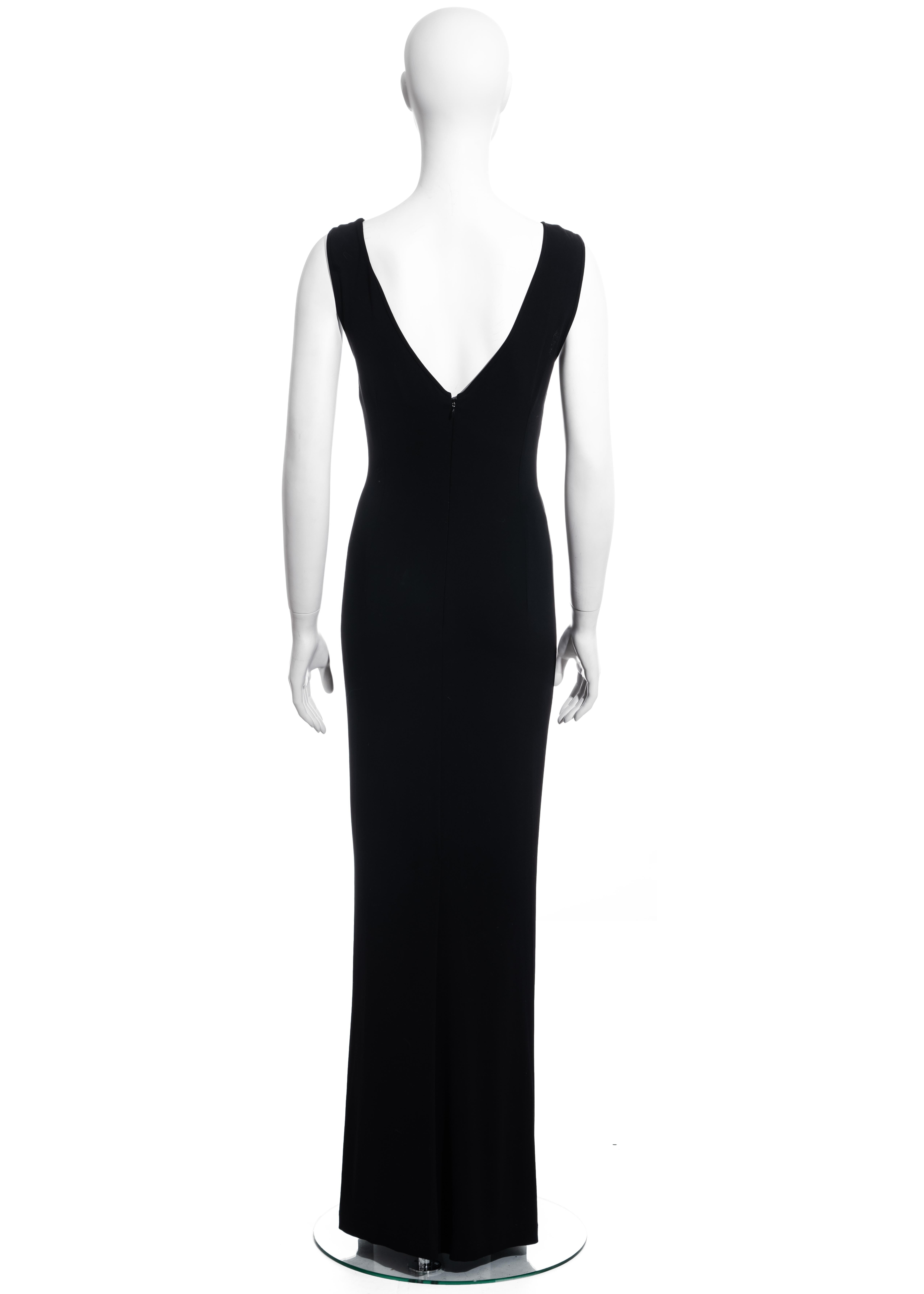 Dolce & Gabbana black rayon jersey maxi dress with crystal  brooches, fw 1998 In Excellent Condition For Sale In London, GB