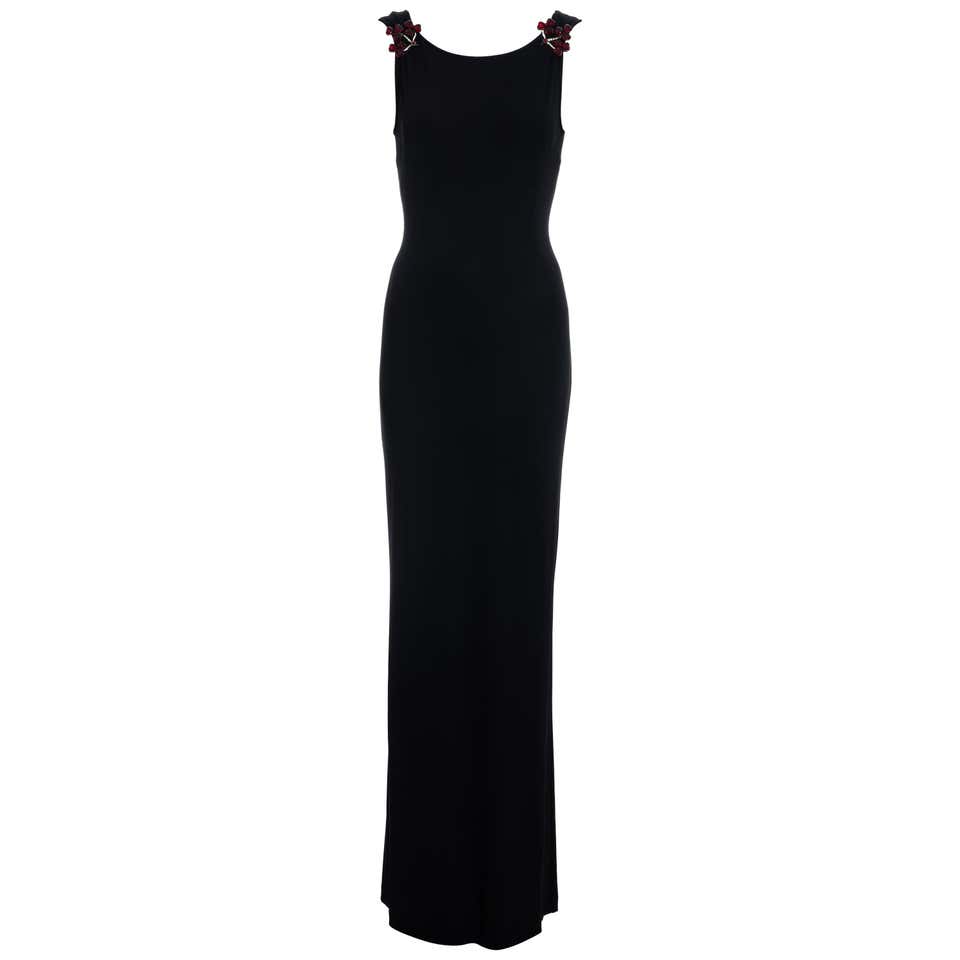 Azzedine Alaia black chenille knitted 'houpette' trained evening dress ...