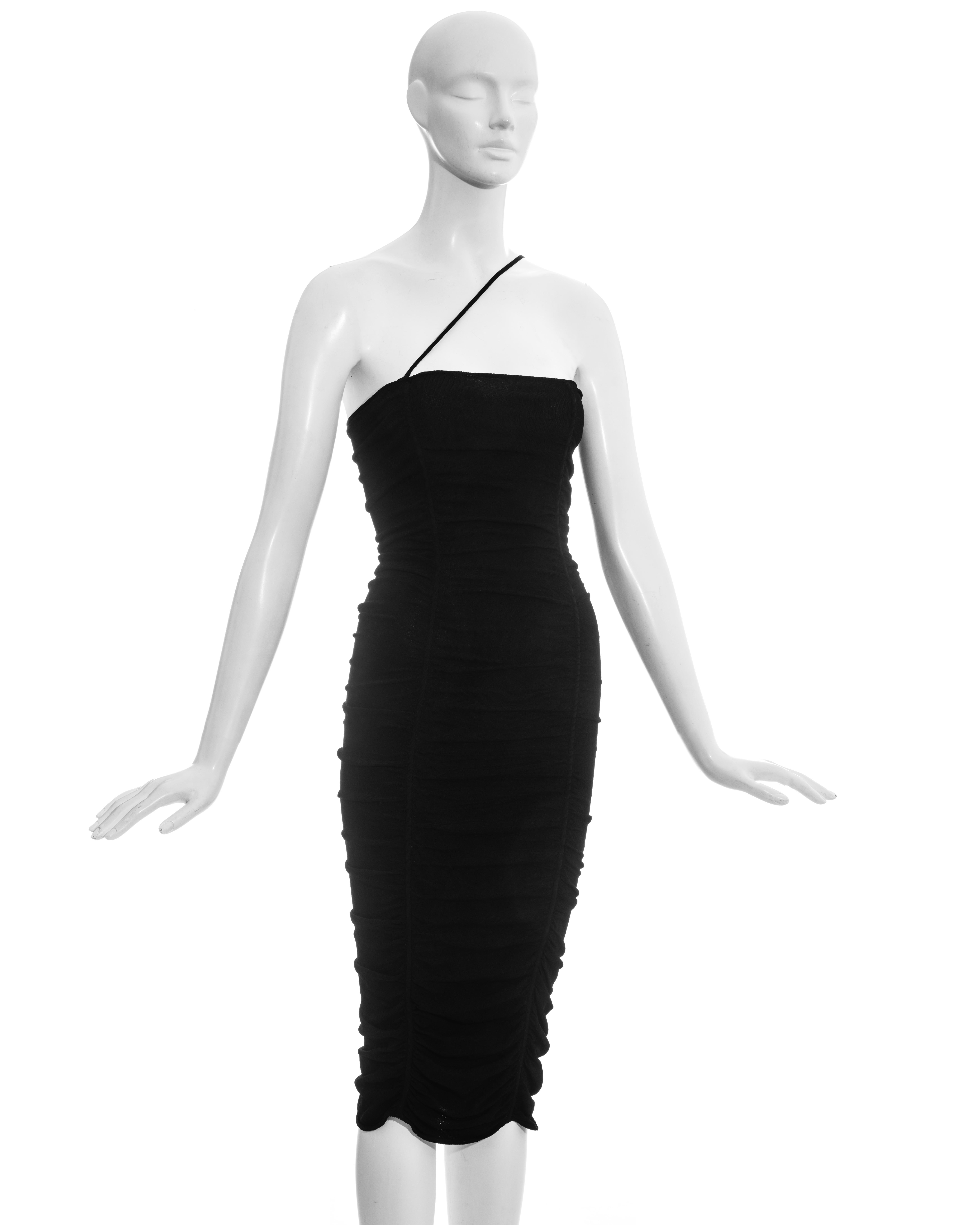Black Dolce & Gabbana black rayon ruched figure hugging evening dress, ss 2001