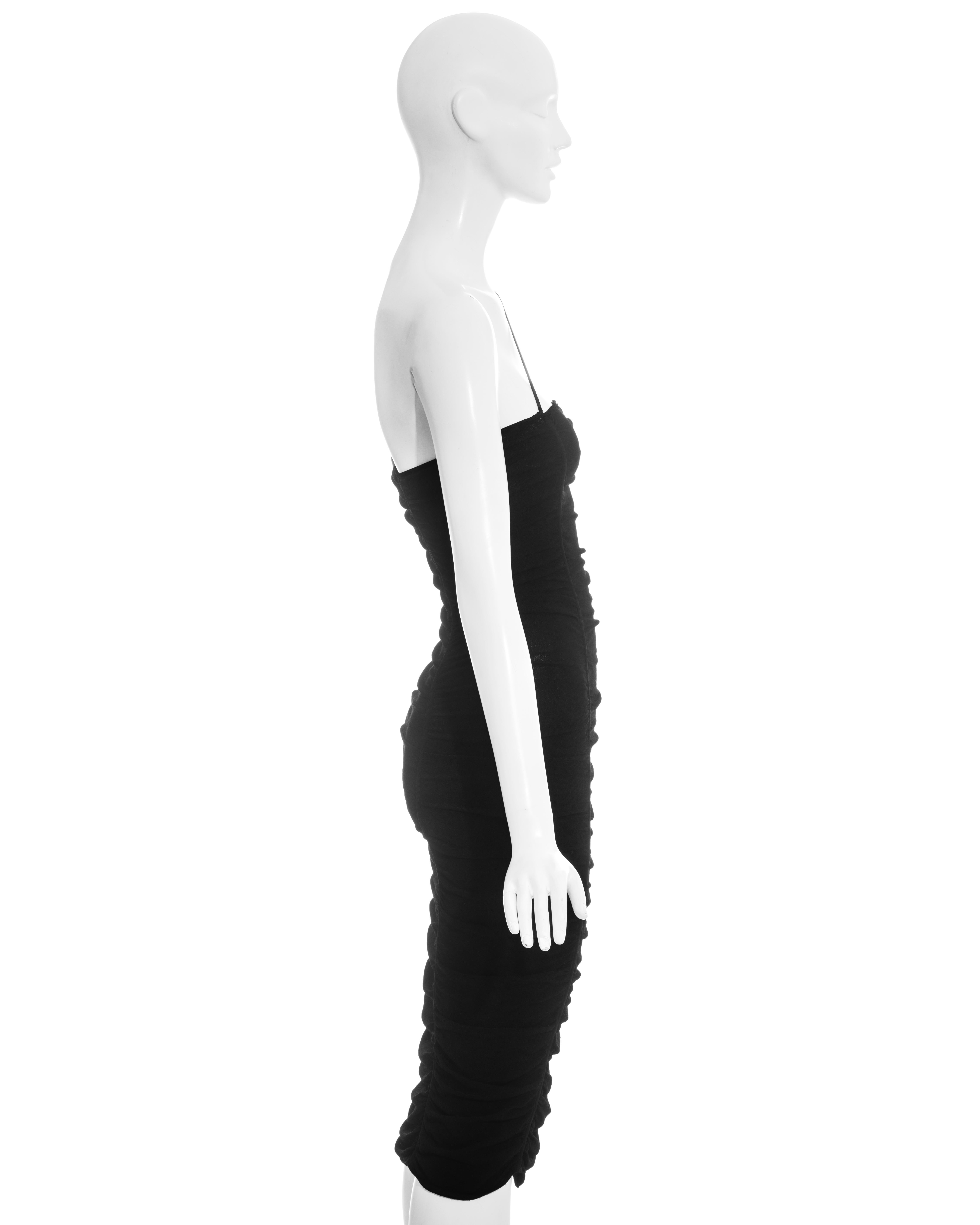 Women's or Men's Dolce & Gabbana black rayon ruched figure hugging evening dress, ss 2001