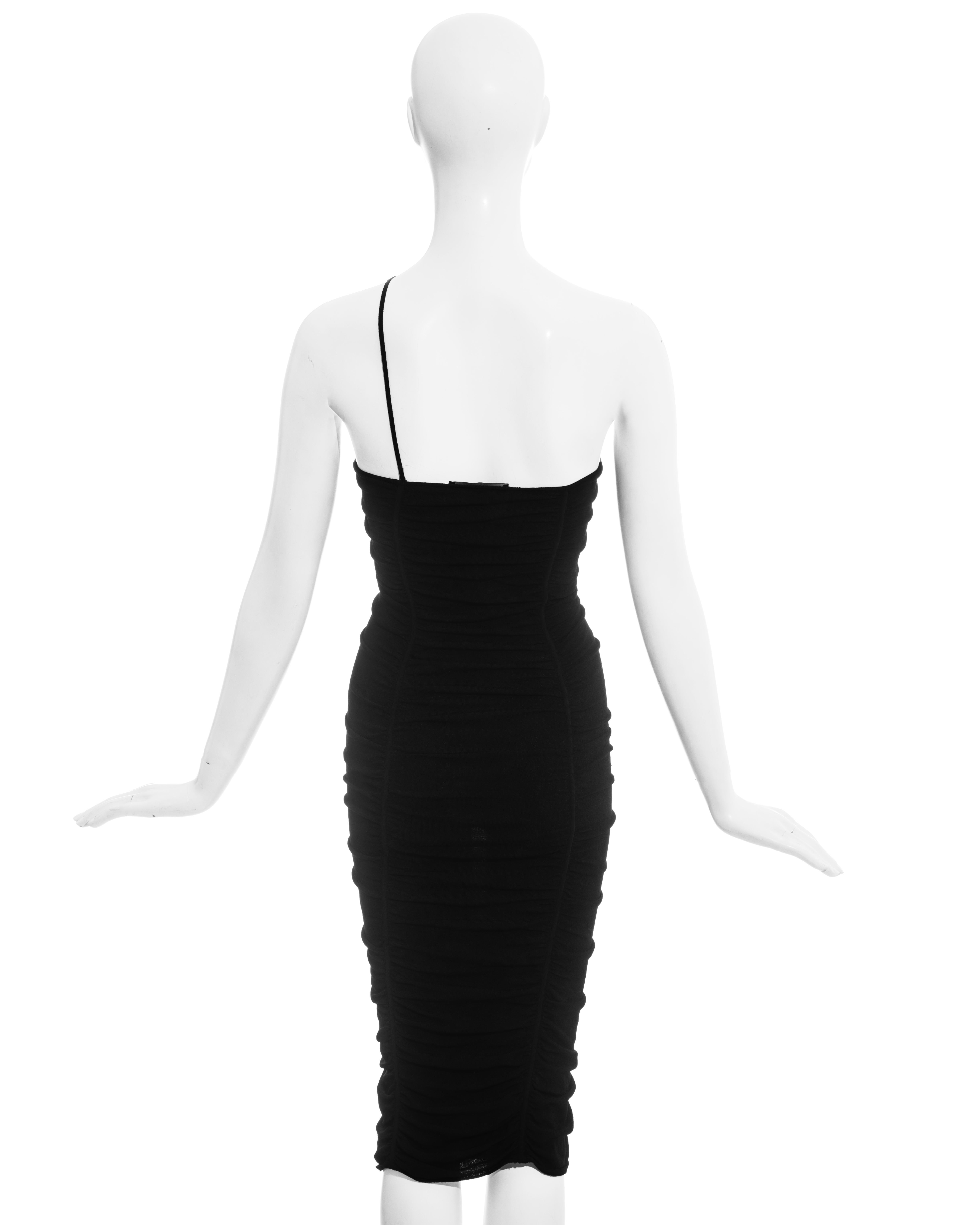 Dolce & Gabbana black rayon ruched figure hugging evening dress, ss 2001 1