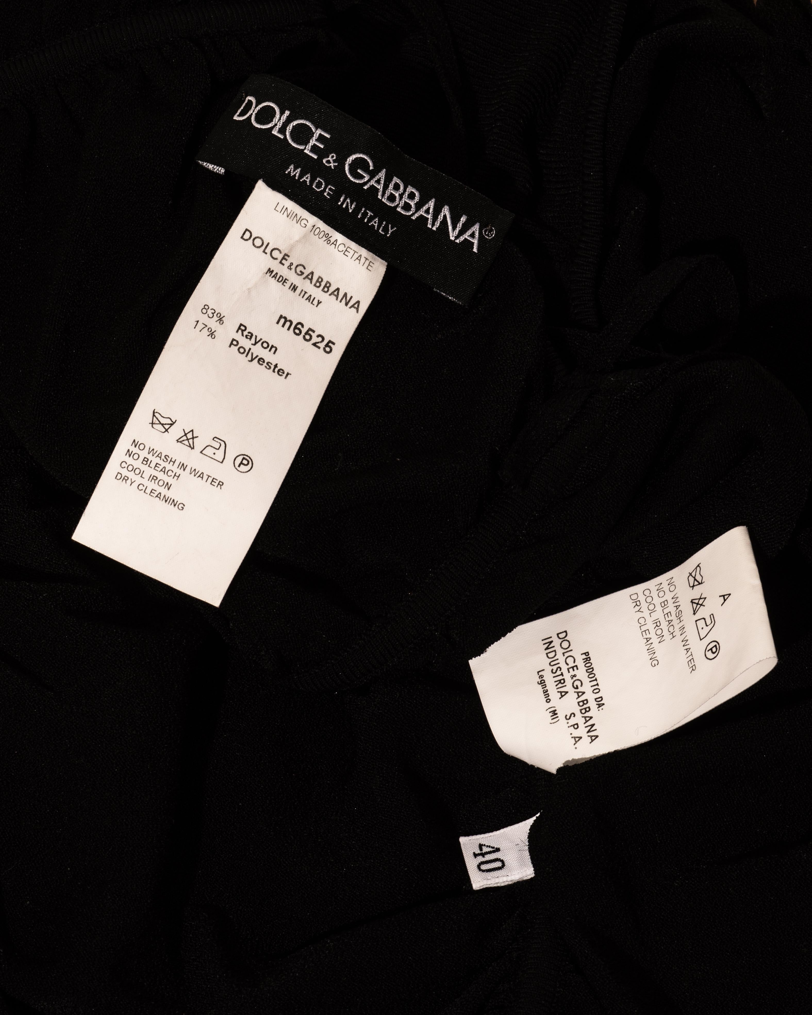 Dolce & Gabbana black rayon ruched figure hugging evening dress, ss 2001 2
